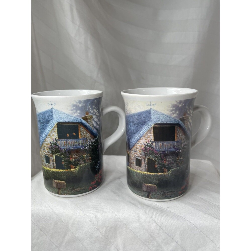 Thomas Kinkade Lilac Cottage Tea/Coffee Cups -set of 2- Heat Activated Graphics